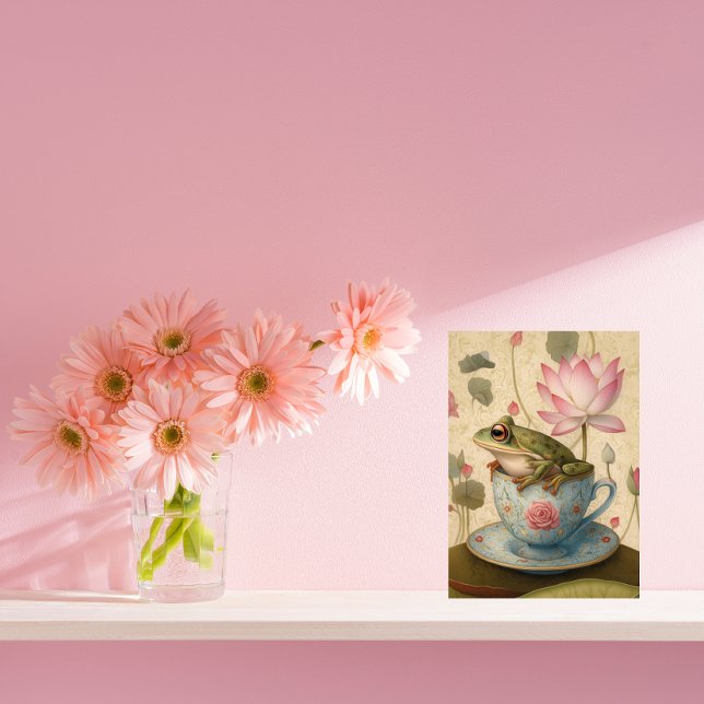 Frog in Blue Floral Teacup with Lotus Flower Holiday Postcard (Creator Uploaded)