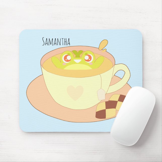Frog in Cup Of Tea Mouse Mat (With Mouse)