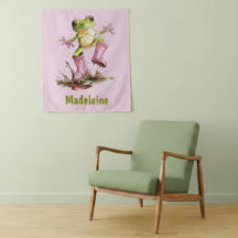 Frog in Cute Pink Boots in Puddle Monogram Child's