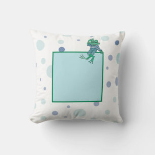 Frog in Jeans, Birthday, Polka Dots Cushion