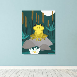 Frog in Midnight Pond Wall Art - Canvas