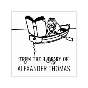 Frog in Row Boat Reading Book Library Name Self-inking Stamp