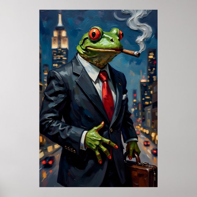 Frog in Suit with Cigar Painting Poster (Front)