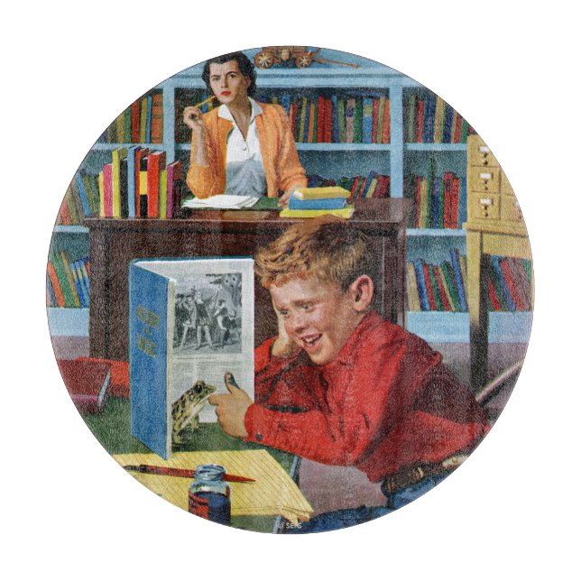 Frog in the Library Cutting Board (Front)