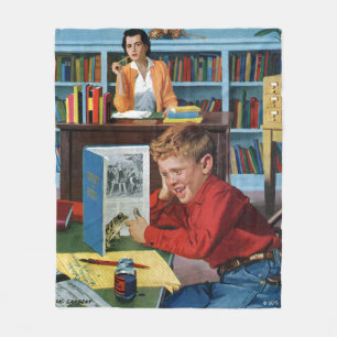 Frog in the Library Fleece Blanket