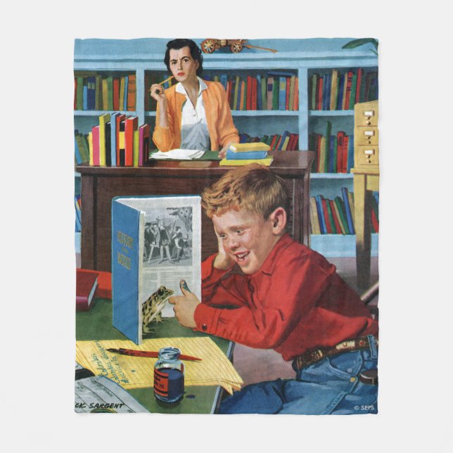 Frog in the Library Fleece Blanket (Front)