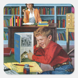 Frog in the Library Square Sticker
