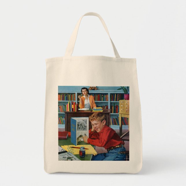 Frog in the Library Tote Bag (Front)