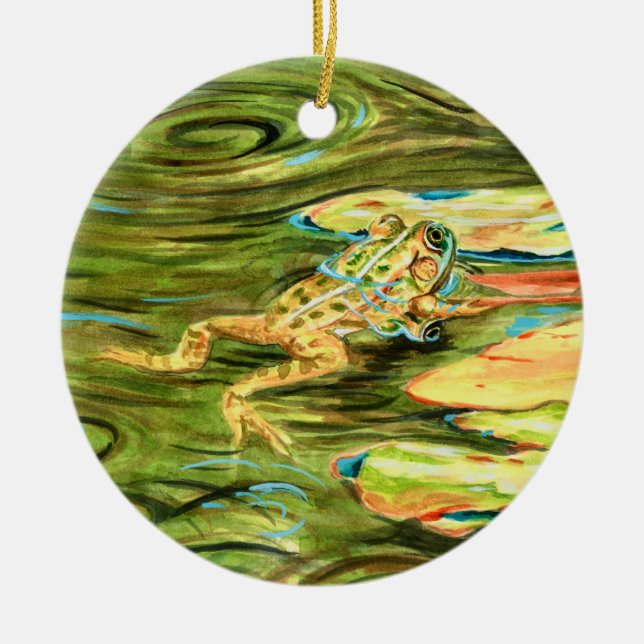 Frog in the Pond - Ceramic Tree Decoration (Front)