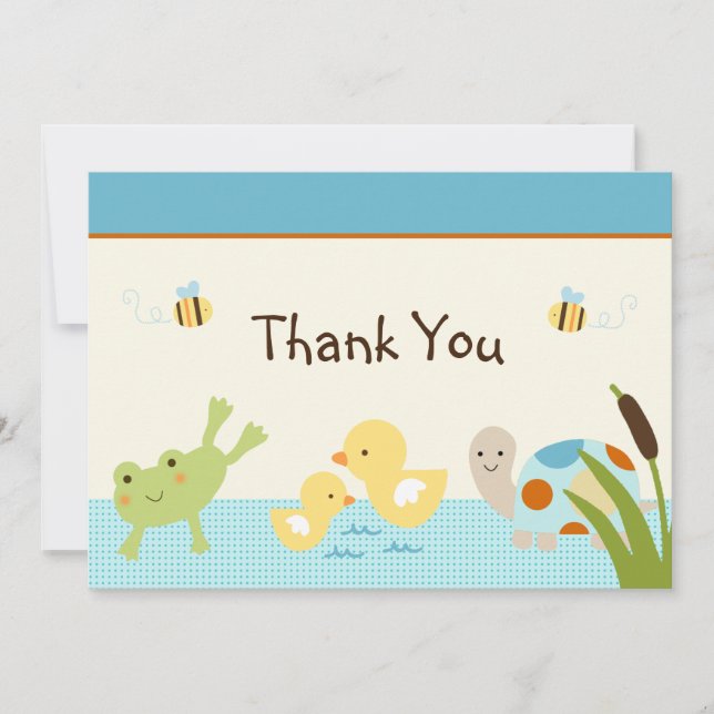 Frog In the Pond/Turtle Baby Shower Thank You Card (Front)