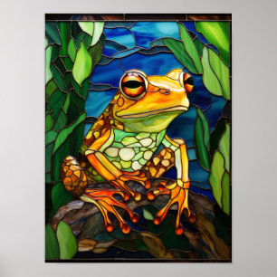 Frog in the Rainforest Stained Glass Art Poster
