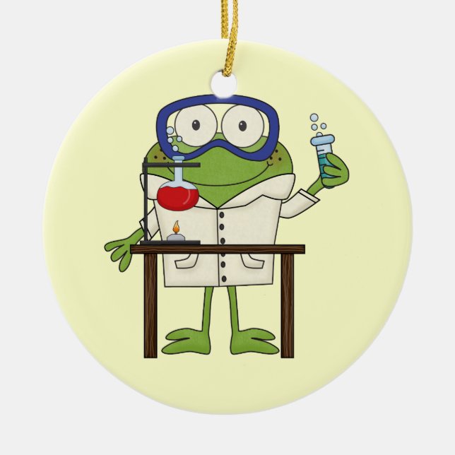 Frog in the Science Lab Ceramic Tree Decoration (Front)