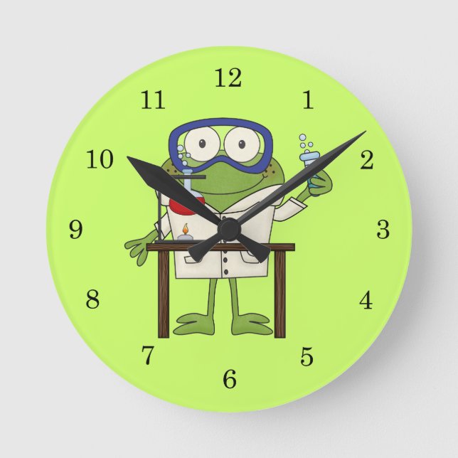 Frog in the Science Lab Round Clock (Front)