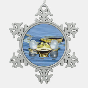 Frog in Water with Air Sacs Snowflake Pewter Christmas Ornament