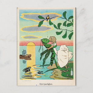 Frog Insect Romantic Seaside Kiss Vintage Postcard