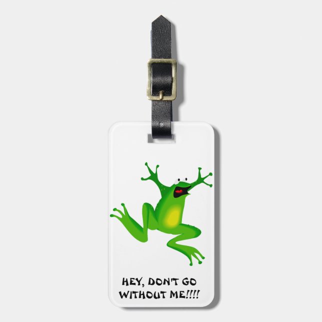 FROG JUMPING -  NEON GREEN FROG LUGGAGE TAG (Front Vertical)
