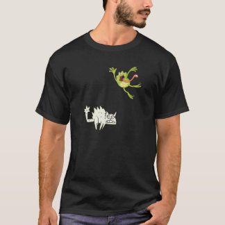 frog jumping over cat T-Shirt
