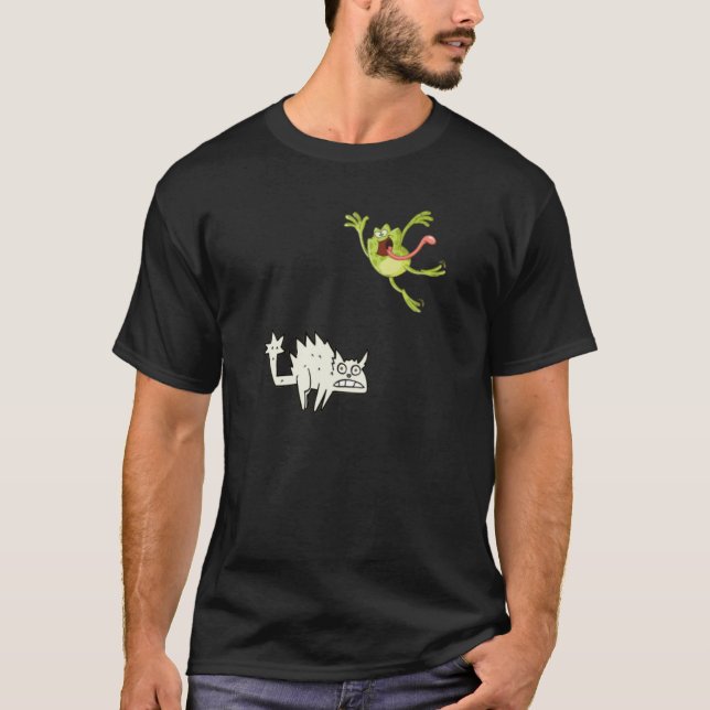 frog jumping over cat T-Shirt (Front)