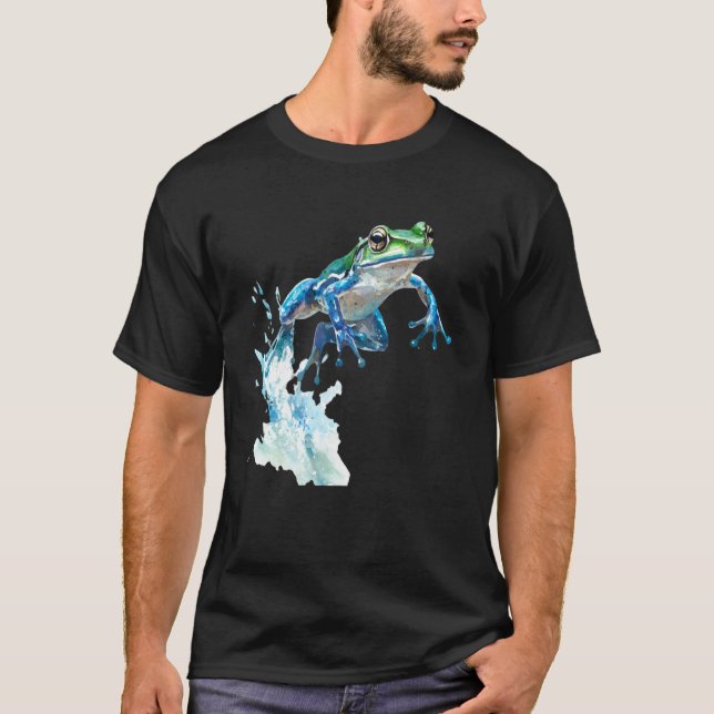 Frog Jumping, Water Splashing - Amphibian - Funny  T-Shirt (Front)