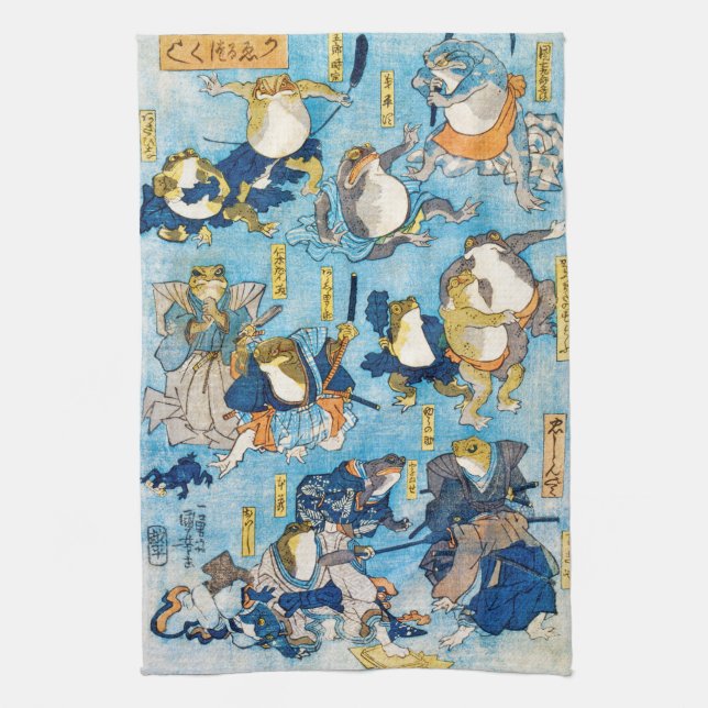 Frog Kabuki Actor, Kuniyoshi, Ukiyo-e Tea Towel (Vertical)