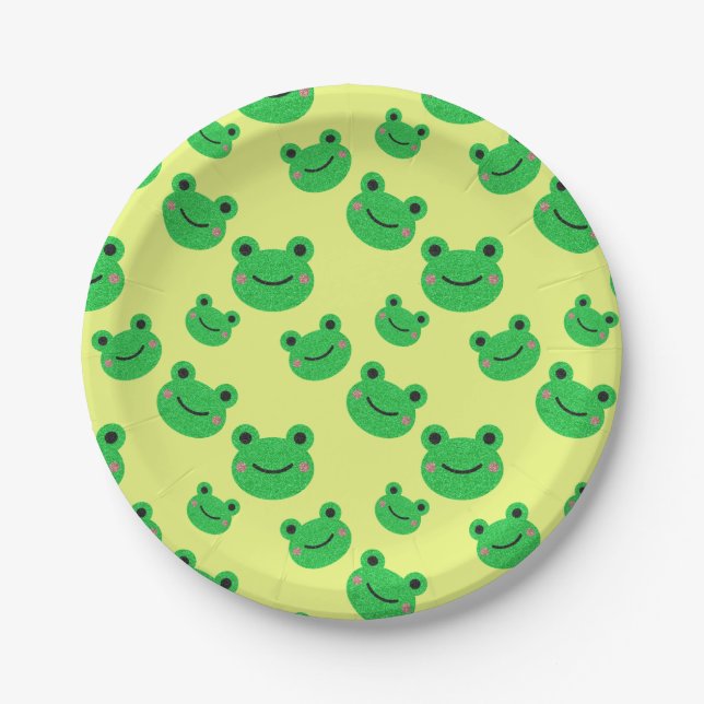 Frog kids party tableware Cute Green Toad Froggy P Paper Plate (Front)