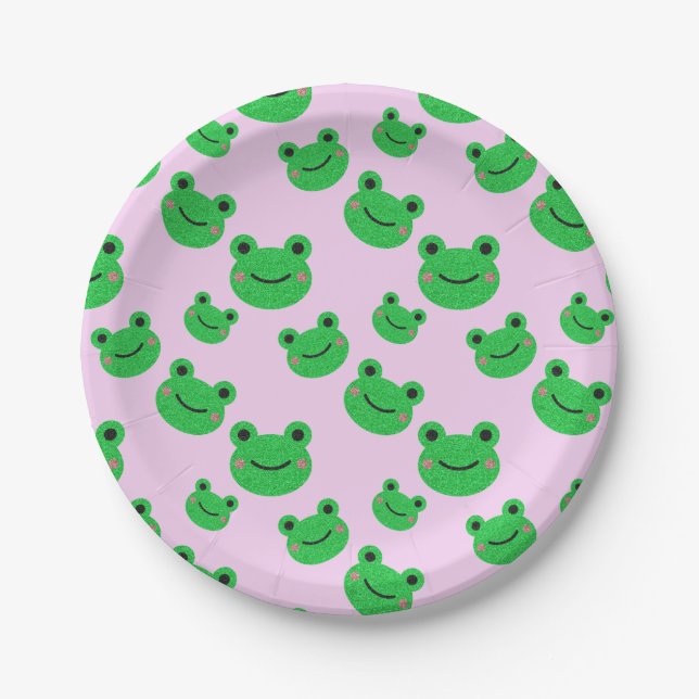 Frog kids party tableware Cute Green Toad Froggy Paper Plate (Front)