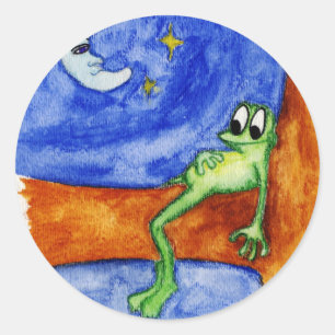 frog laying in tree classic round sticker