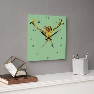 Frog Leaping Funny Animal Art Square Wall Clock