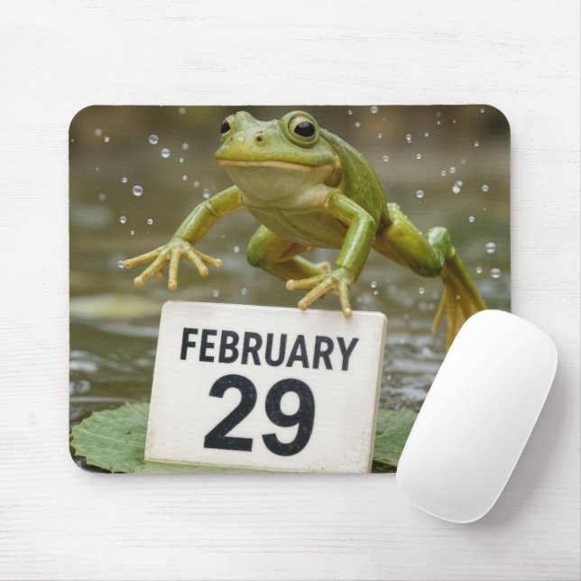 Frog Leaping Over February 29 Date Mouse Mat (With Mouse)