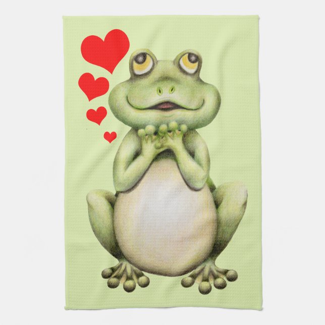 Frog Love Drawing Tea Towel (Vertical)