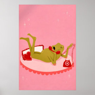 Frog Love Poster, Pink Wall Art, Romantic Frog Poster