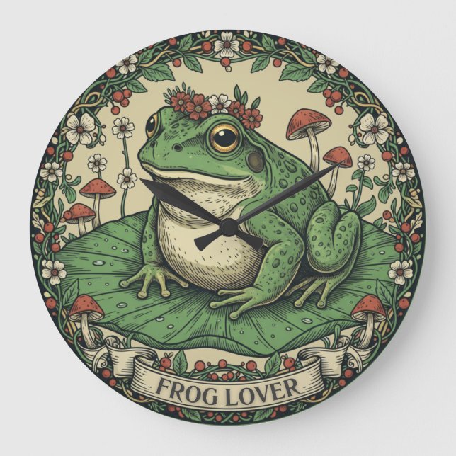 Frog Lover Cottagecore Large Clock (Front)