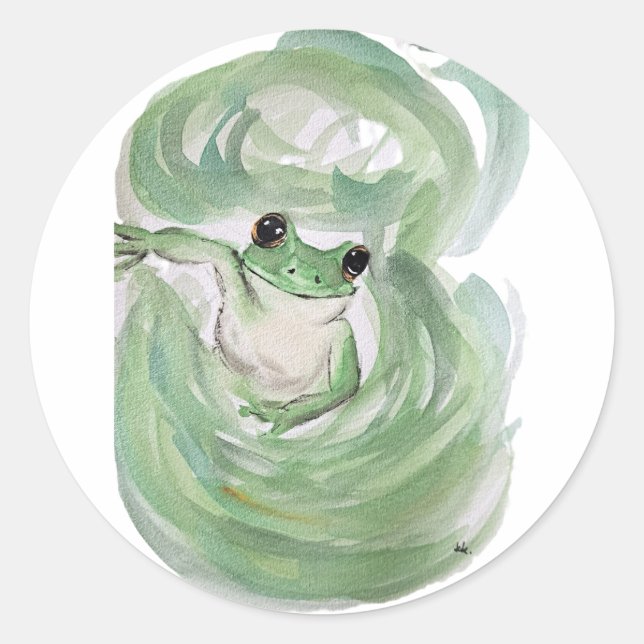 Frog Magic Humour Watercolor Froggy Classic Round Sticker (Front)