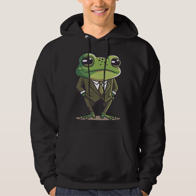 Frog man, mr frog, frog in suit, serious frog, fun hoodie (Front)