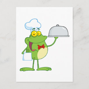 Frog Mascot Chef Serving Food In A Sliver Platter Postcard