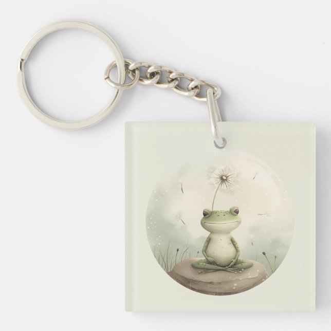  Frog meditation dandelion Key Ring (Front)