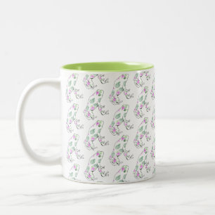 Frog mug, two tone mug in white / lime green