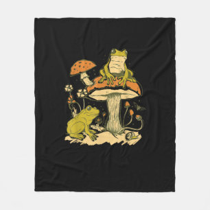 Frog Mushroom Cottagecore Aesthetic Goblincore Cut Fleece Blanket