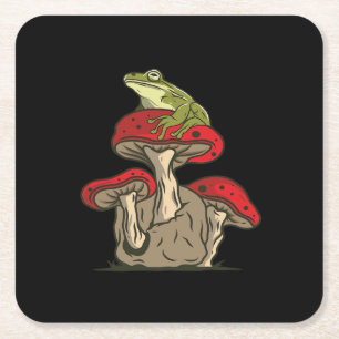 Frog  Mushroom Cottagecore Classic Square Paper Coaster