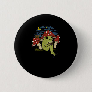 Frog Mushroom Hat Reading Book - Cottagecore Gobli 6 Cm Round Badge