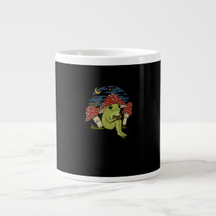 Frog Mushroom Hat Reading Book - Cottagecore Gobli Large Coffee Mug