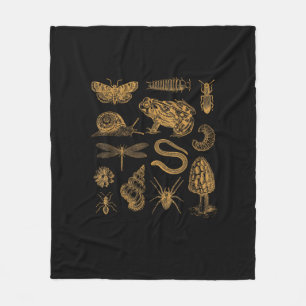 Frog Mushroom Moth Vintage Lover Goblincore Aesthe Fleece Blanket