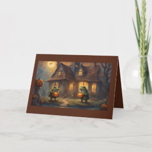Frog Neighbours decorate for Halloween greeting Card