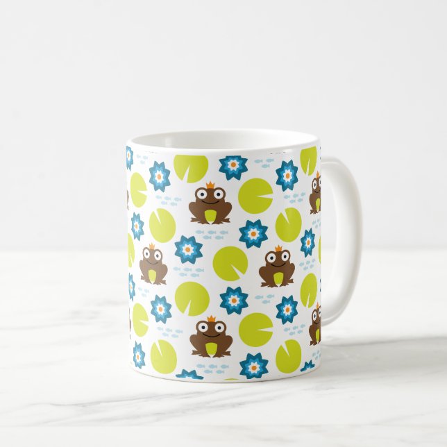 Frog & Nenuphar Seamless Pattern Coffee Mug (Front Right)