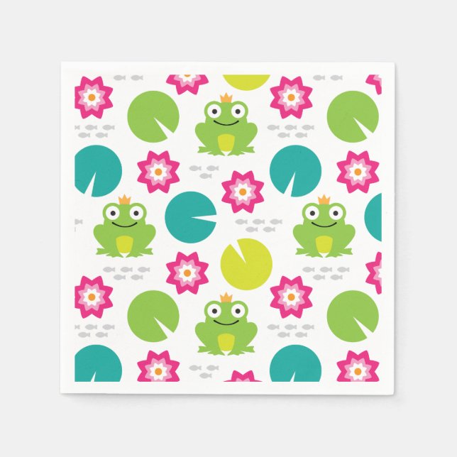 Frog & Nenuphar Seamless Pattern Napkin (Front)