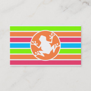 Frog; Neon Orange Pink Blue Green Stripes Business Card