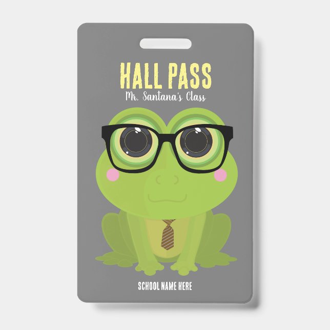 Frog Nerd Hall Pass Badge ID Badge (Front)