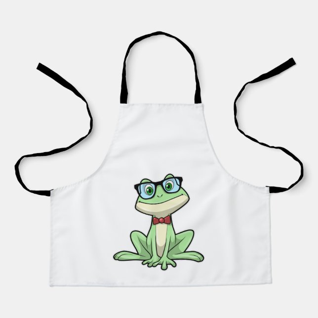 Frog Nerd Student Glasses Tie Apron (Front)