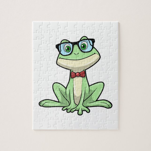 Frog Nerd Student Glasses Tie Jigsaw Puzzle (Vertical)