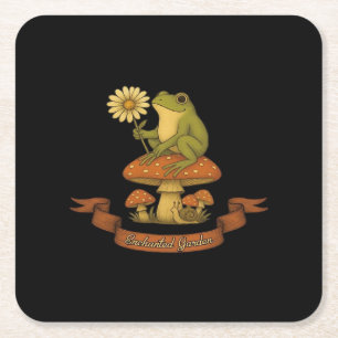 Frog of the Garden Fairycore Cottagecore Frog Square Paper Coaster
